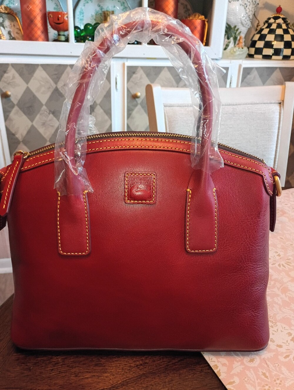 Dooney domed Florentine satchel in Bordeaux - Picture 17 of 17